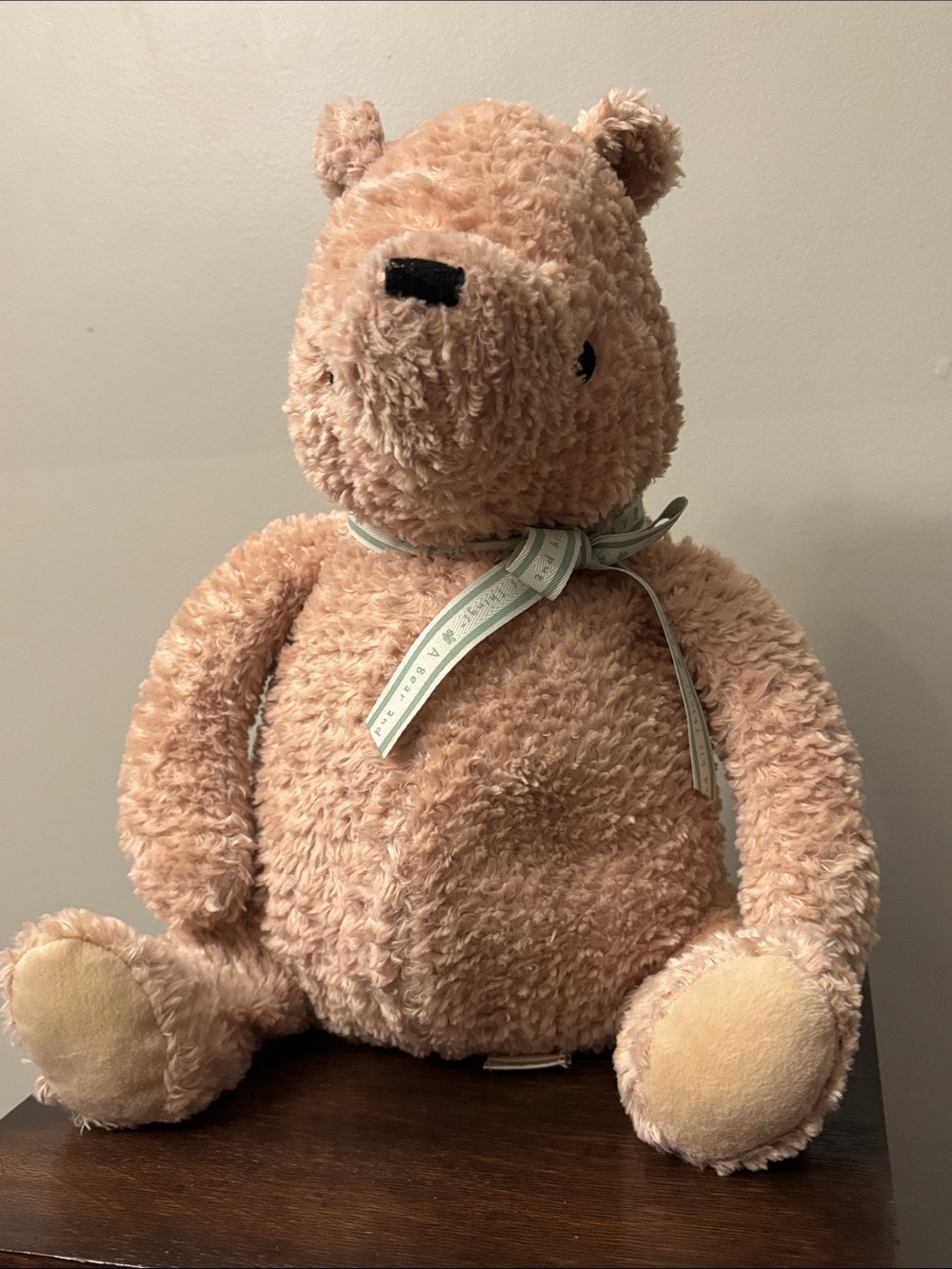 CLASSIC POOH PLUSH DISNEY WINNIE THE POOH 16" STUFFED TOY BEAR GREEN RIBBON BIG